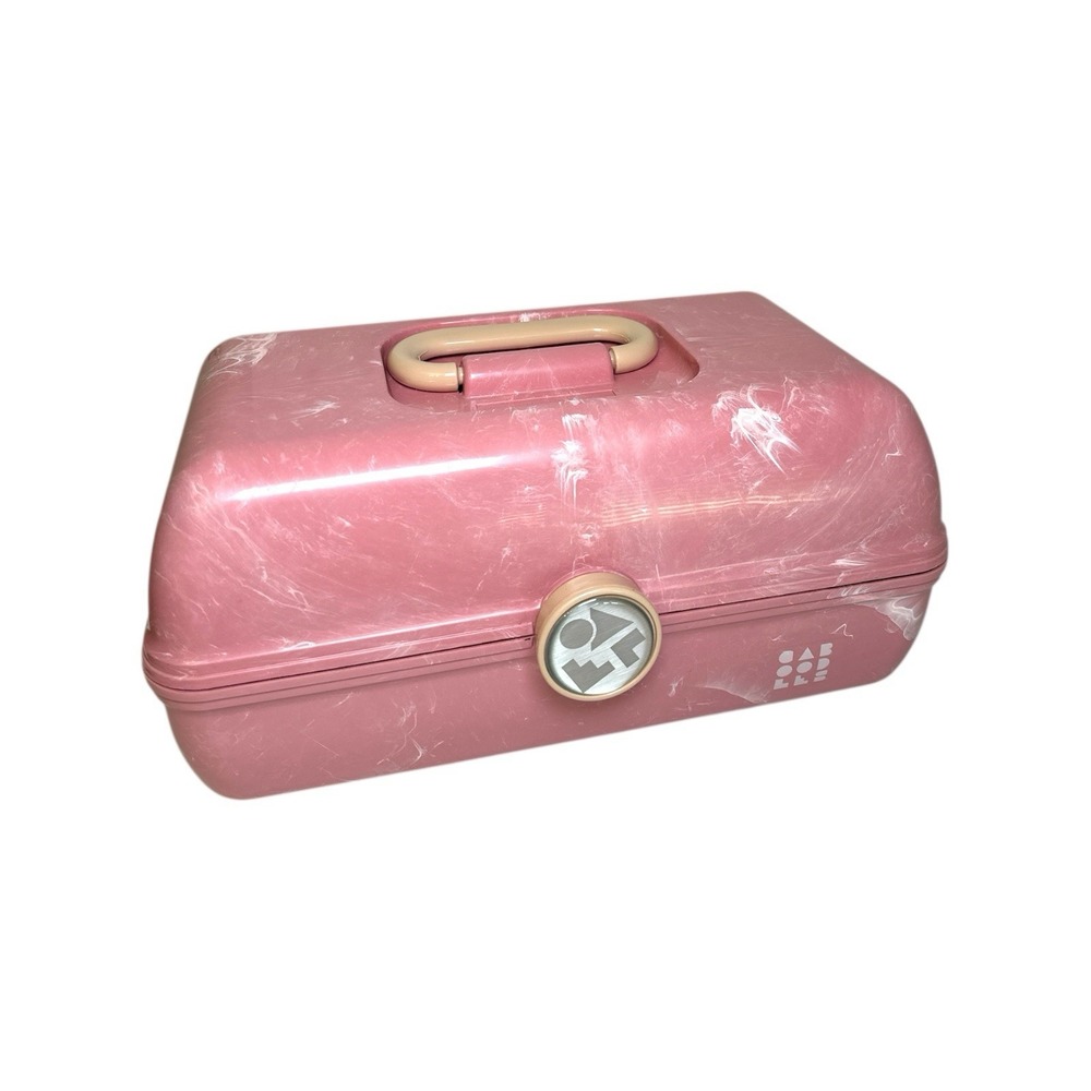 Caboodles 2-Tier Makeup Train Case with Mirror Pink Marble Swirls